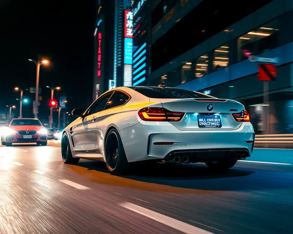 BMW M4 Night Drive with Neon City Lights 4K Wallpaper