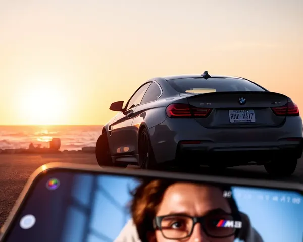BMW M4 Parked on Beachside Road with Sunset View