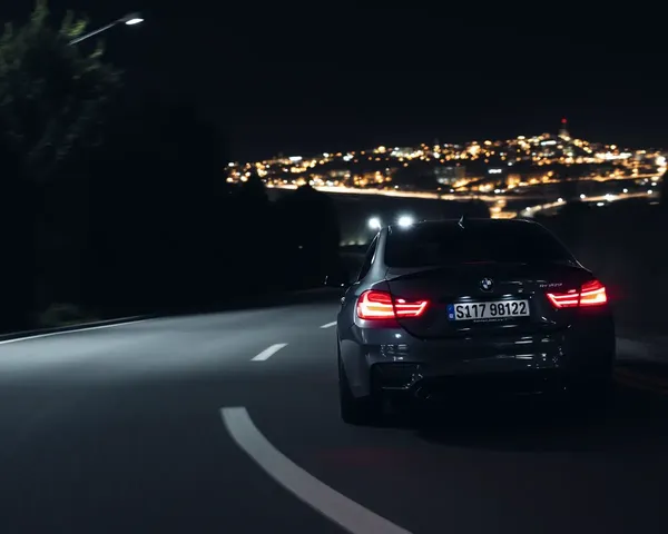 BMW M4 Racing Down Winding Road at Night