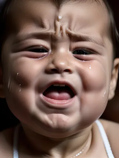 Baby's Distressed Face with Tears Streaming Down