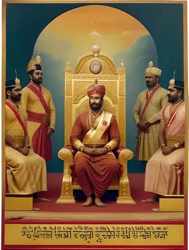 Bajirao I's Coronation Ceremony with Golden Crown and Advisors