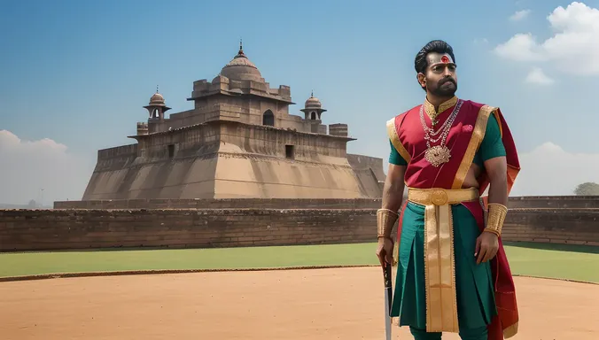 Bajirao I's Regal Portrait with Sword and Shield at Ready