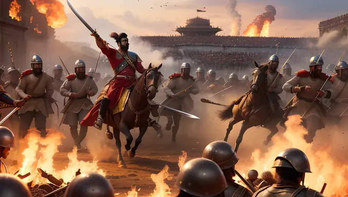 Bajirao I in Battle with Sword Clashing with Opponent