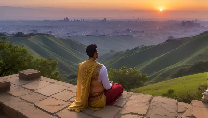Bajirao I in Contemplation on Hill overlooking Pune