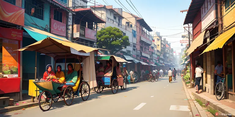 Bangladesh's Bustling Old Town Street Scene in Vibrant Colors