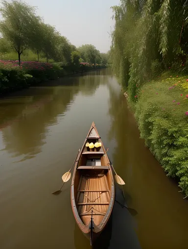 Baniya Boatman Paddles on Yamuna River