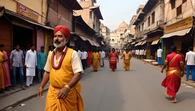 Bansi Dance Enlivens Colorful Banaras Street Scene