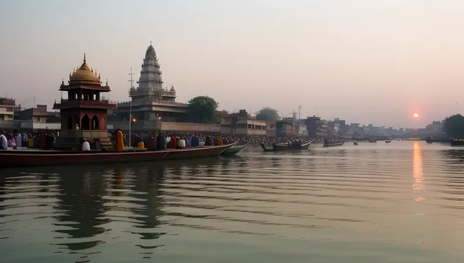 Bansi Images: Serene Sunset on Ganges River Banks