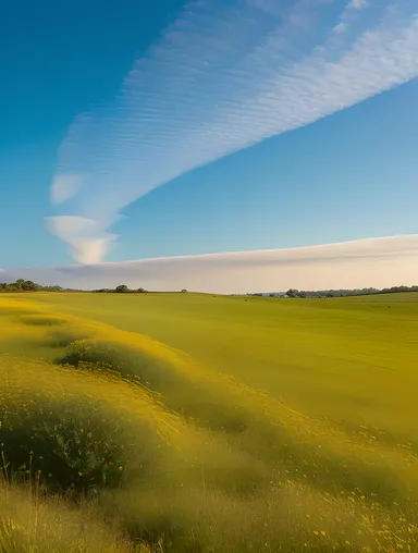 Bava Meadow Wildflowers Horizon Wispy Clouds Serene Sky