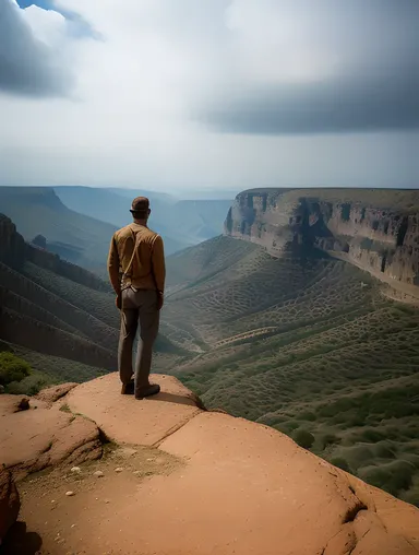 Bava Mountains Lone Figure Cliff Valley Breathtaking View