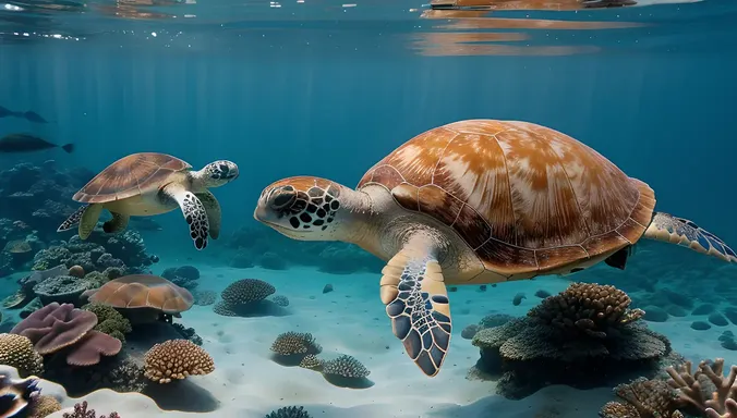 Bava and Sea Turtle Swimming Together Photo