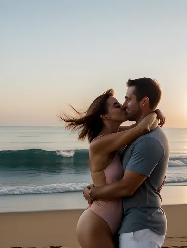 Beach Sunset Hug for Loving Couple