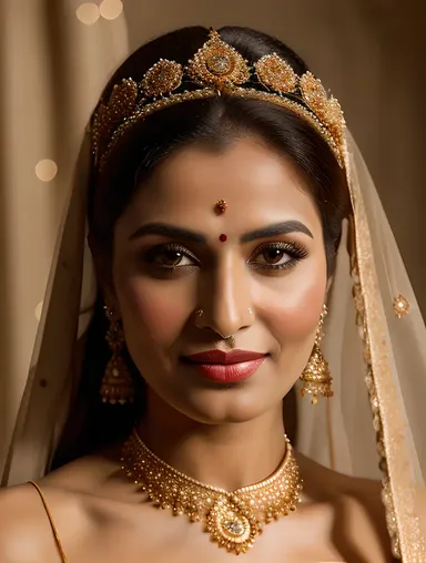 Beaded Veil and Golden Crown on Dulhan's Portrait