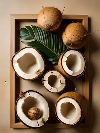 Beautiful Copra Display with Tropical Flowers and Shells