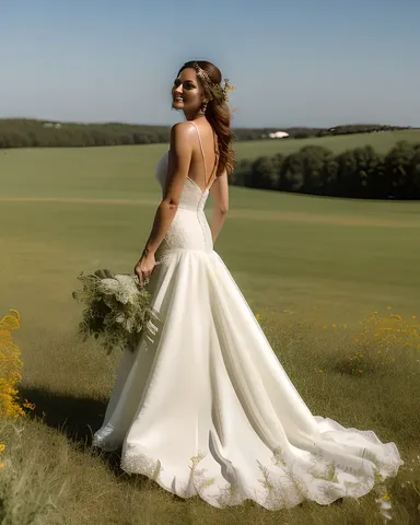 Beautiful Girl in White Wedding Dress Surrounded by Blooms