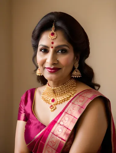Beautiful Indian Aunty in Traditional Jewelry for Family Portrait