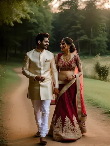 Beautiful Indian Bride in Elegant Red and Gold Lehenga