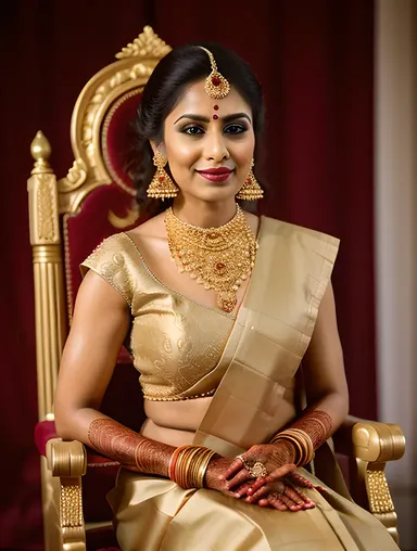 Beautiful Indian Bride in Elegant White and Gold Saree