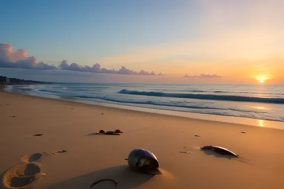 Beautiful Sunset on the Beach with Alphabet Scattered Sand