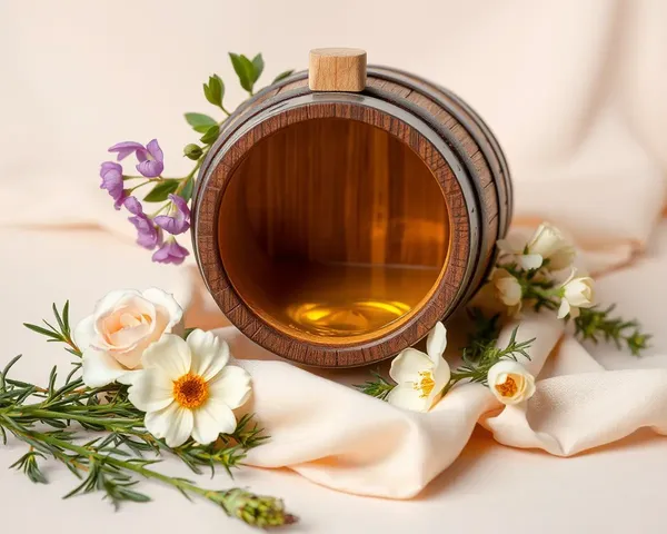 Beautiful Wooden Barrel with Flowers and Rosemary