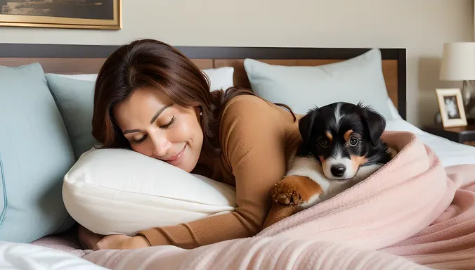 Beauty Aunty Cuddles with Adorable Grandpup in Cozy Setting