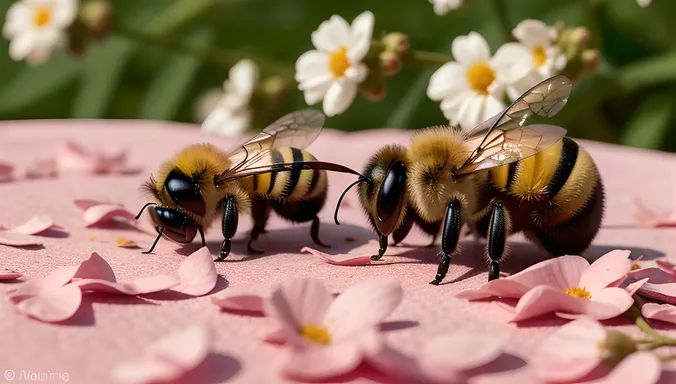 Bee Snoozes Peacefully in Flower Petal Bed of Dreams