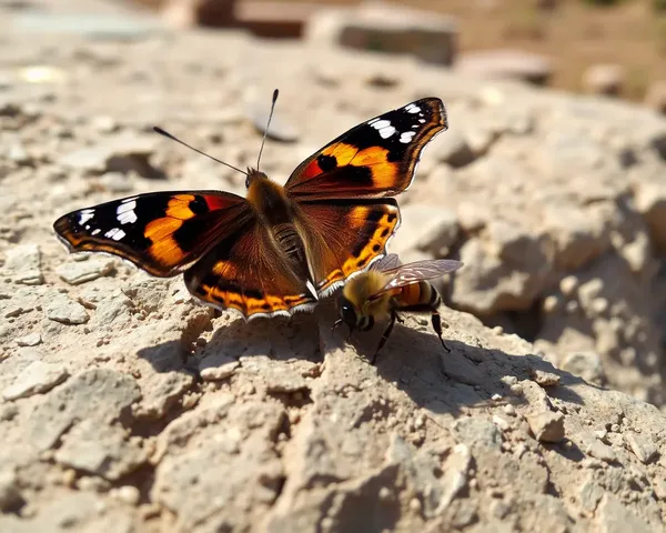 Bee and Butterfly Enjoy Sunny Rock Relaxation