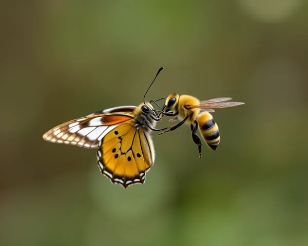 Bee and Butterfly Perform Synchronized Flying Routine