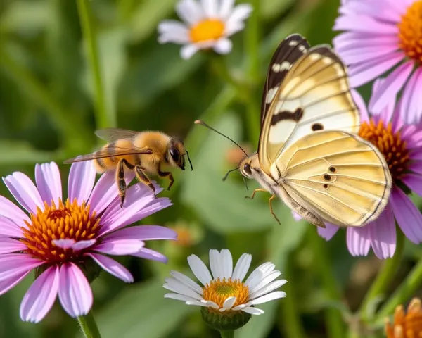 Bee and Butterfly Play Hide-and-Seek among Flowers