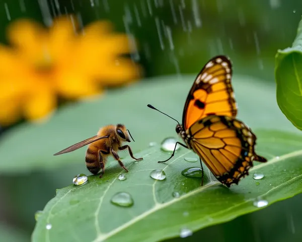 Bee and Butterfly Watch Rain Shower Pass by