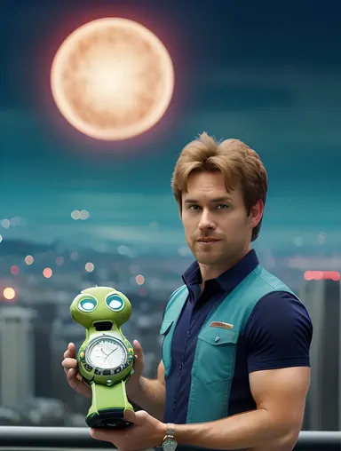 Ben Tennyson Holds Omnitrix Amid City Destruction
