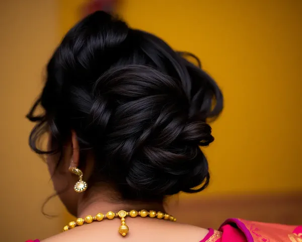 Bengali Woman's Hair Swirls with Bindi and Mangalsutra