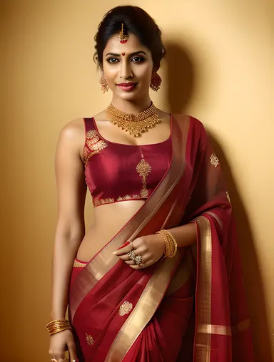 Best Indian Bhabhi in Vibrant Red Saree Posing Elegantly