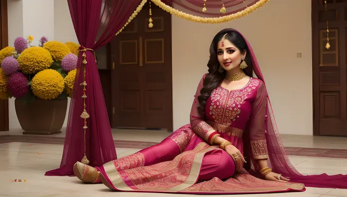 Best Indian Bhabhi in Vibrant Salwar Kameez Celebrates Occasion