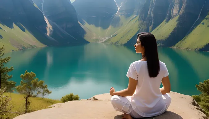 Bhabhi's Peaceful Meditation on Mountain Top