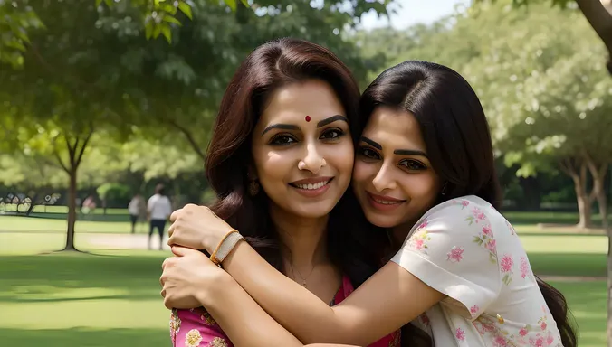 Bhabhi's Warm Hug with Niece in Park