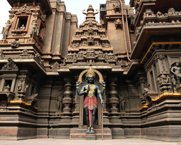 Bhadrakali Before Ancient Temple with Intricate Carvings