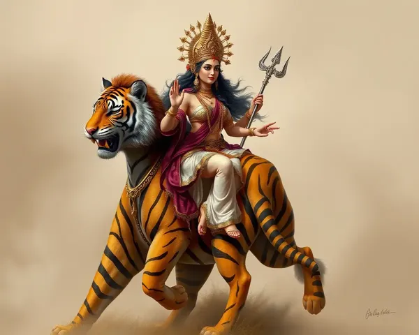 Bhadrakali Riding Tiger in Fiery Mane