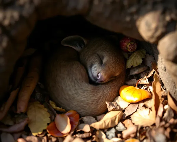 Bhala Takes Cozy Nap in Den Surrounded by Leaves
