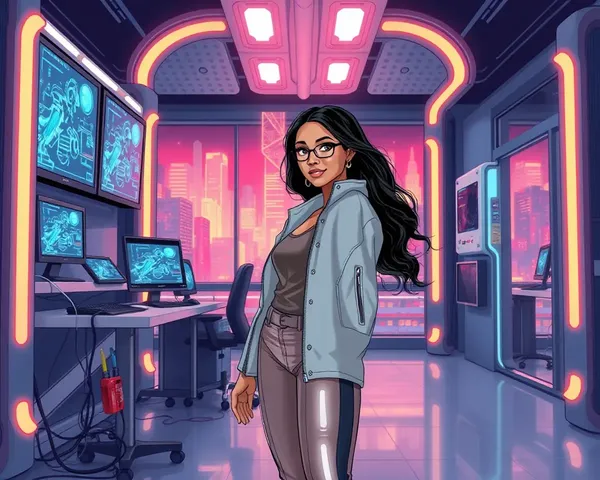 Bhavi Amadar in Futuristic Studio with Neon Cityscape