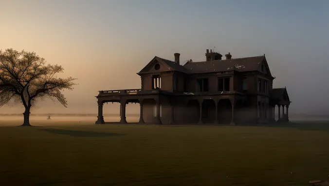 Bhoot Image: Spooky Mansion with Ghostly Woman in White Sari