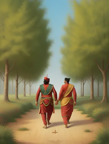 Birbal's Leadership in the Forest: Akbar Follows Closely