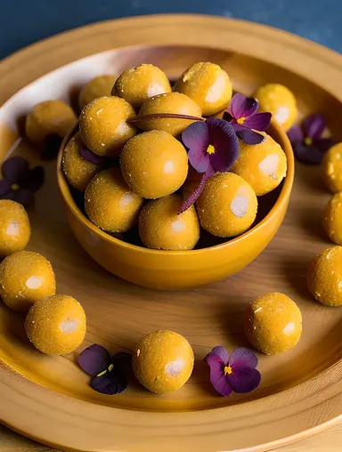 Bite-Sized Laddu with Garnishes PNG