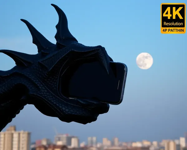 Black Dragon Grasps 4K Smartphone with Cityscape and Full Moon
