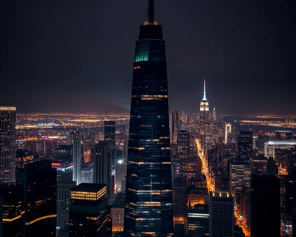 Black Galaxy Granite Skyscraper at Night with City Lights