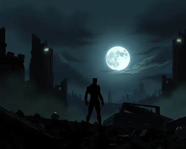 Black Panther Alone in Ruined City