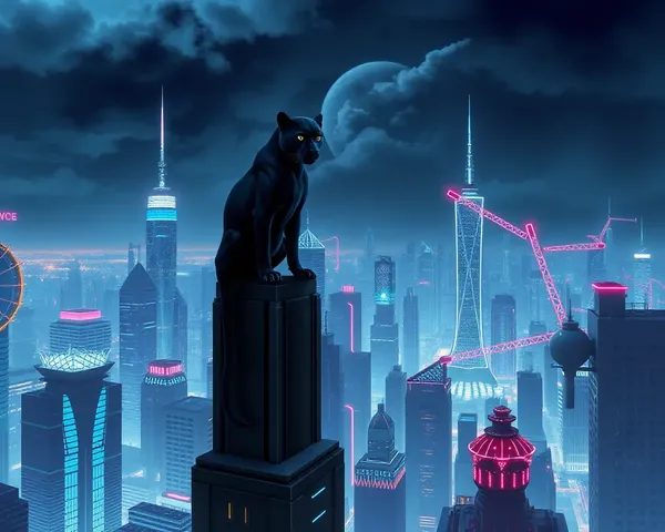 Black Panther Watches Over Futuristic City