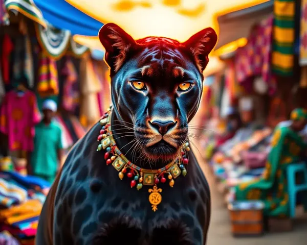 Black Panther in African Market Portrait