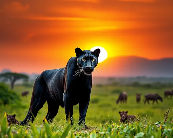 Black Panther in African Savannah 4K Wallpaper