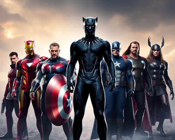 Black Panther with Avengers Team in Iconic Superhero Pose